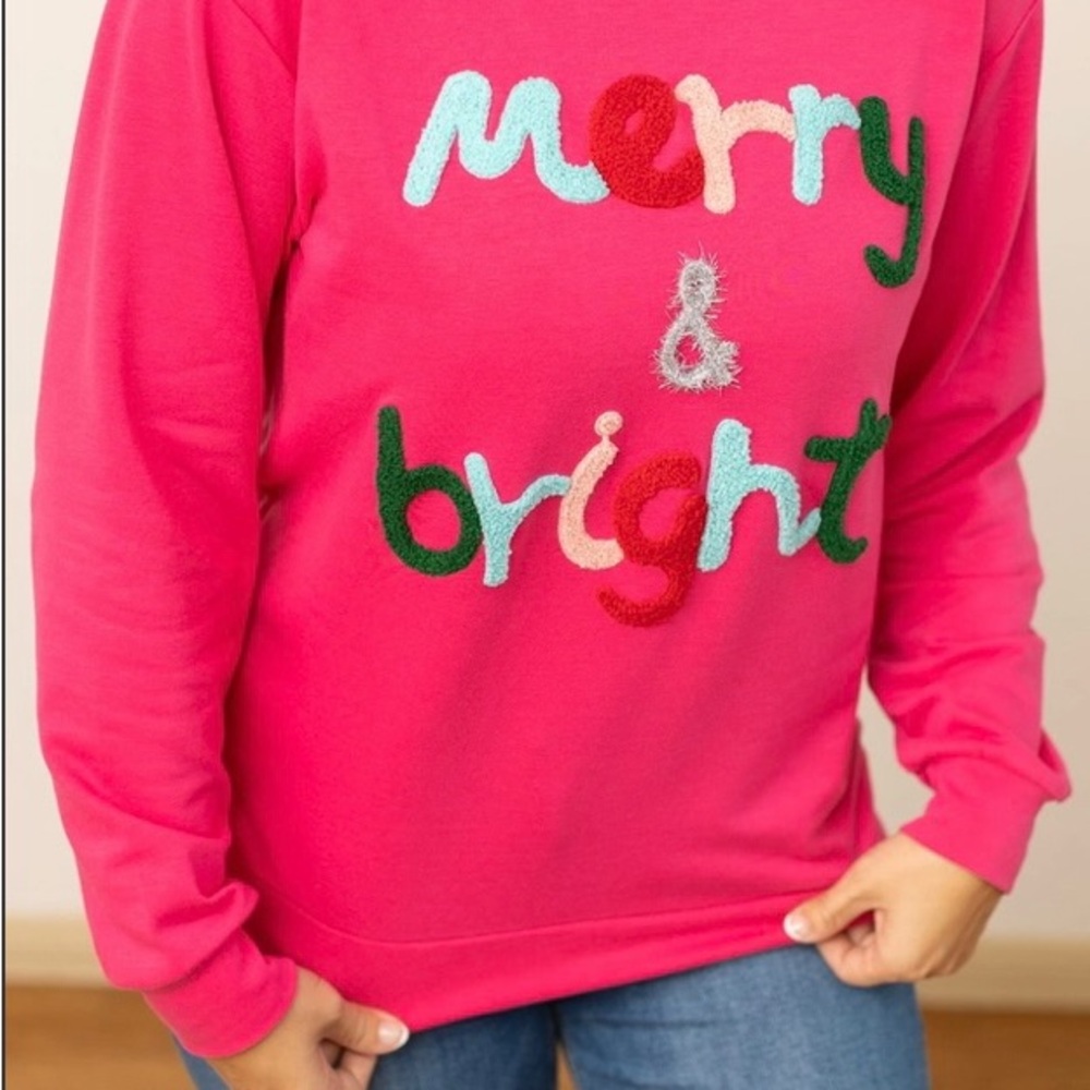 🎊💕 NEW Emma Pink Multicolor Christmas Top Size Large - Picture 2 of 4